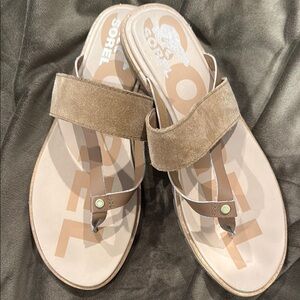 Sorel Tan Sandals with Cushioned Footbed and Toe Loop